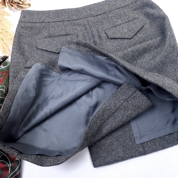 Loft Grey Wool Button Front Skirt Sz 2 Petite - Picture 10 of 11